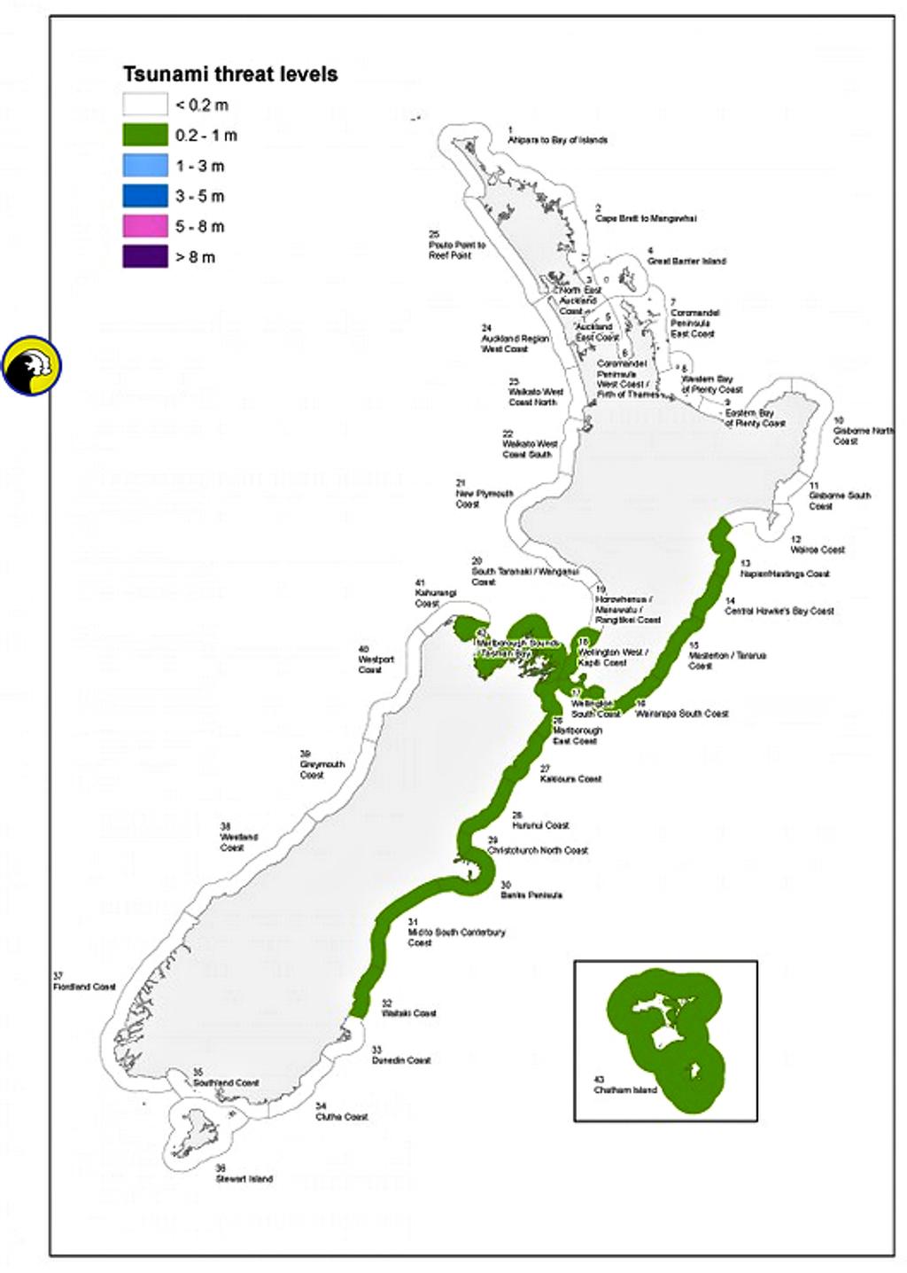 New Zealand tsunami status as at 1010hrs on Monday Nov 14, 2016. Issued by NZ Civil Defence © SW